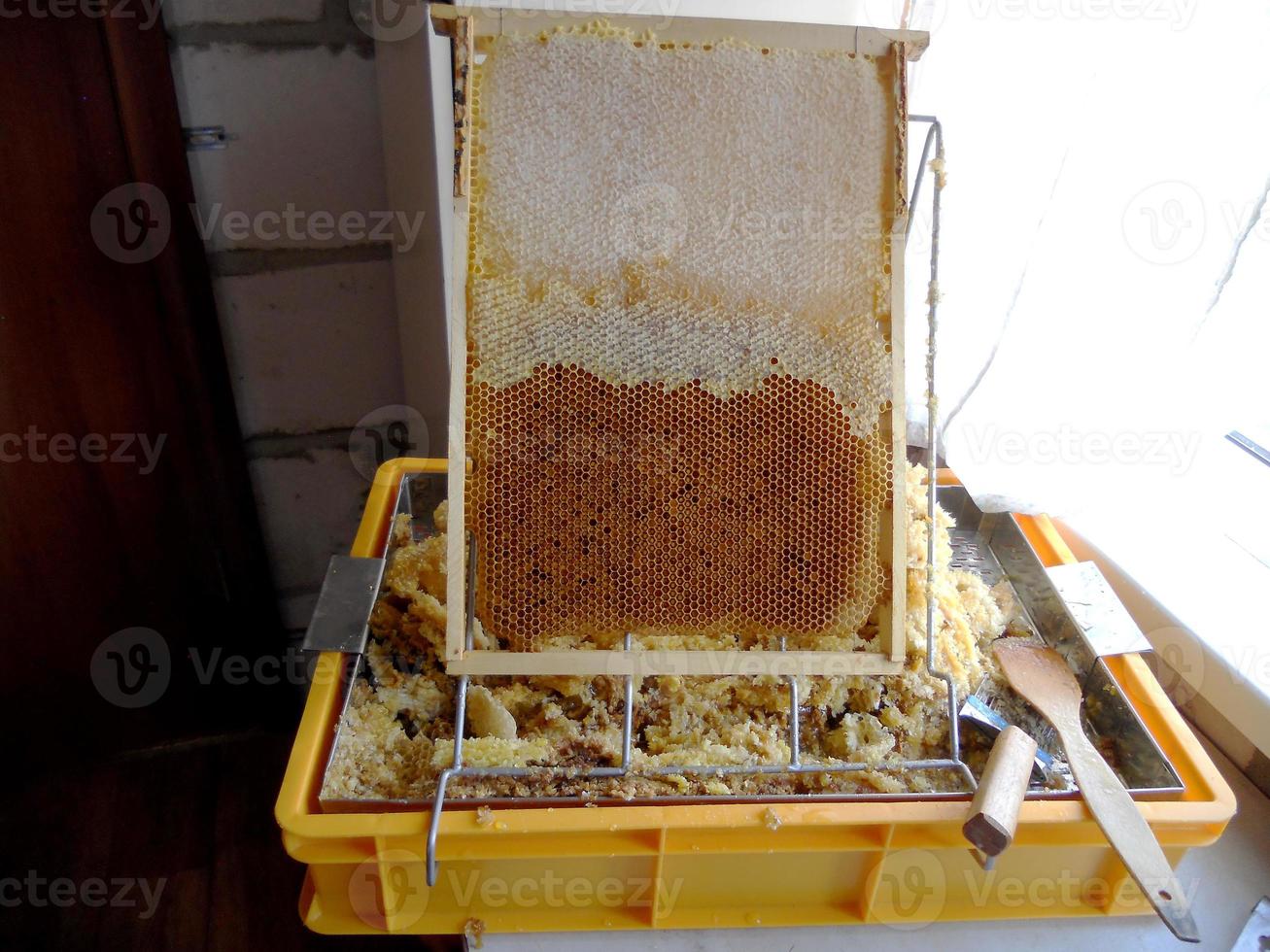 achtergrond zeshoek textuur, wax honingraat van een bijenkorf foto