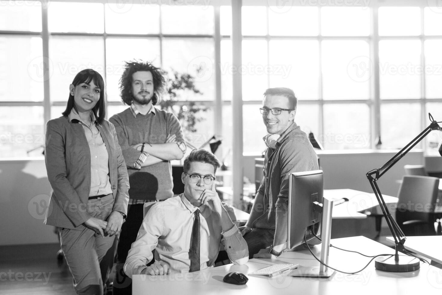portret van een bedrijf team Bij een vergadering foto