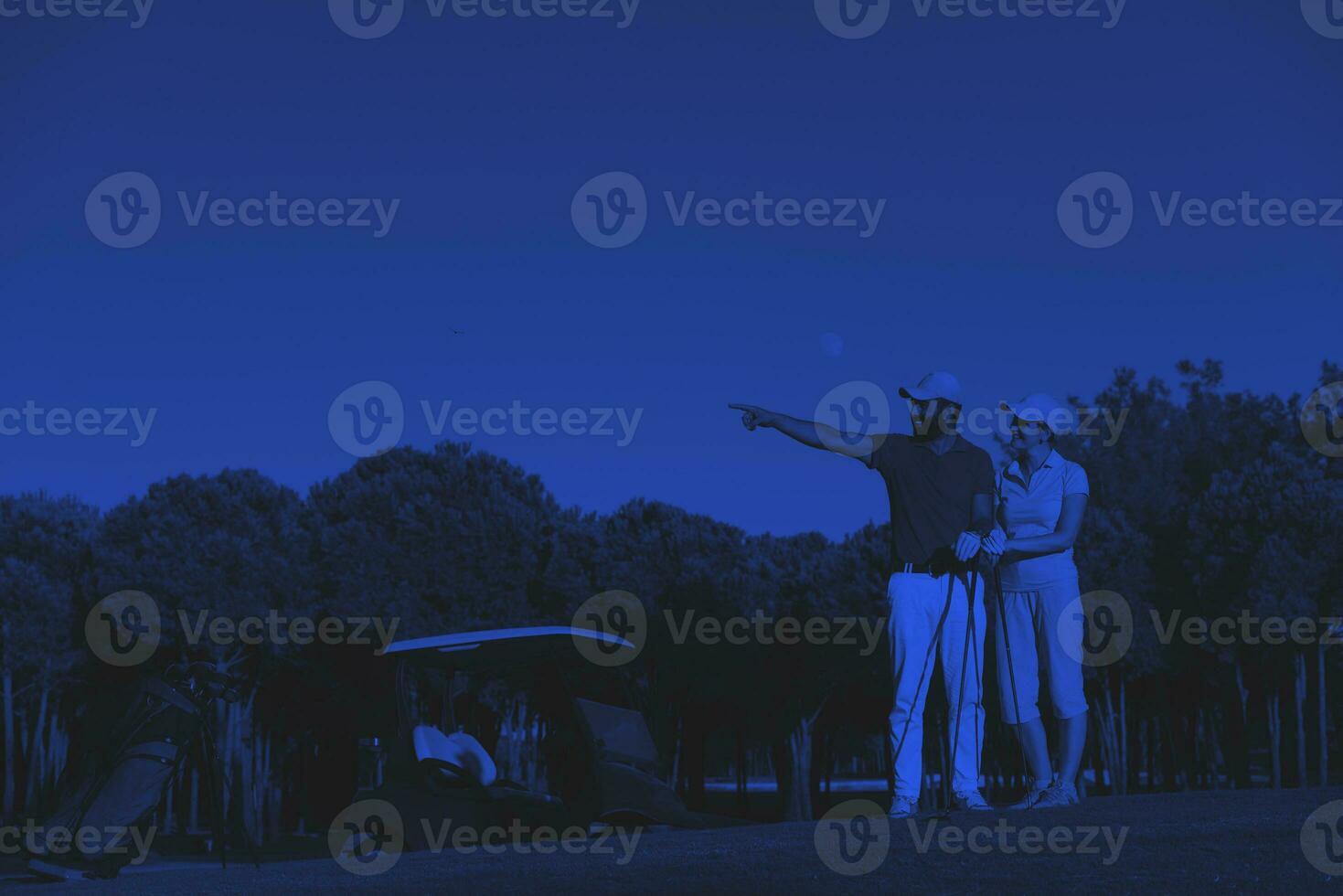 portret van paar Aan golf Cursus foto