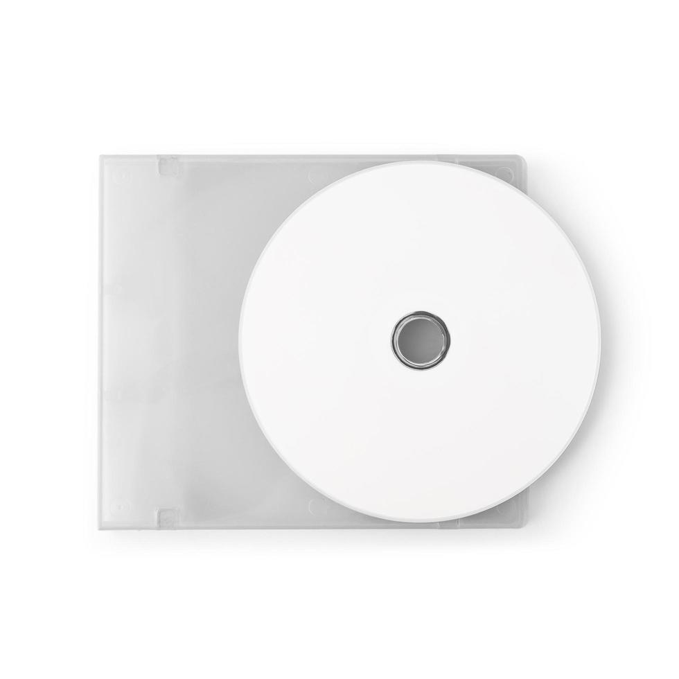 realistische witte cd met doos voorbladsjabloon geïsoleerd op wit foto
