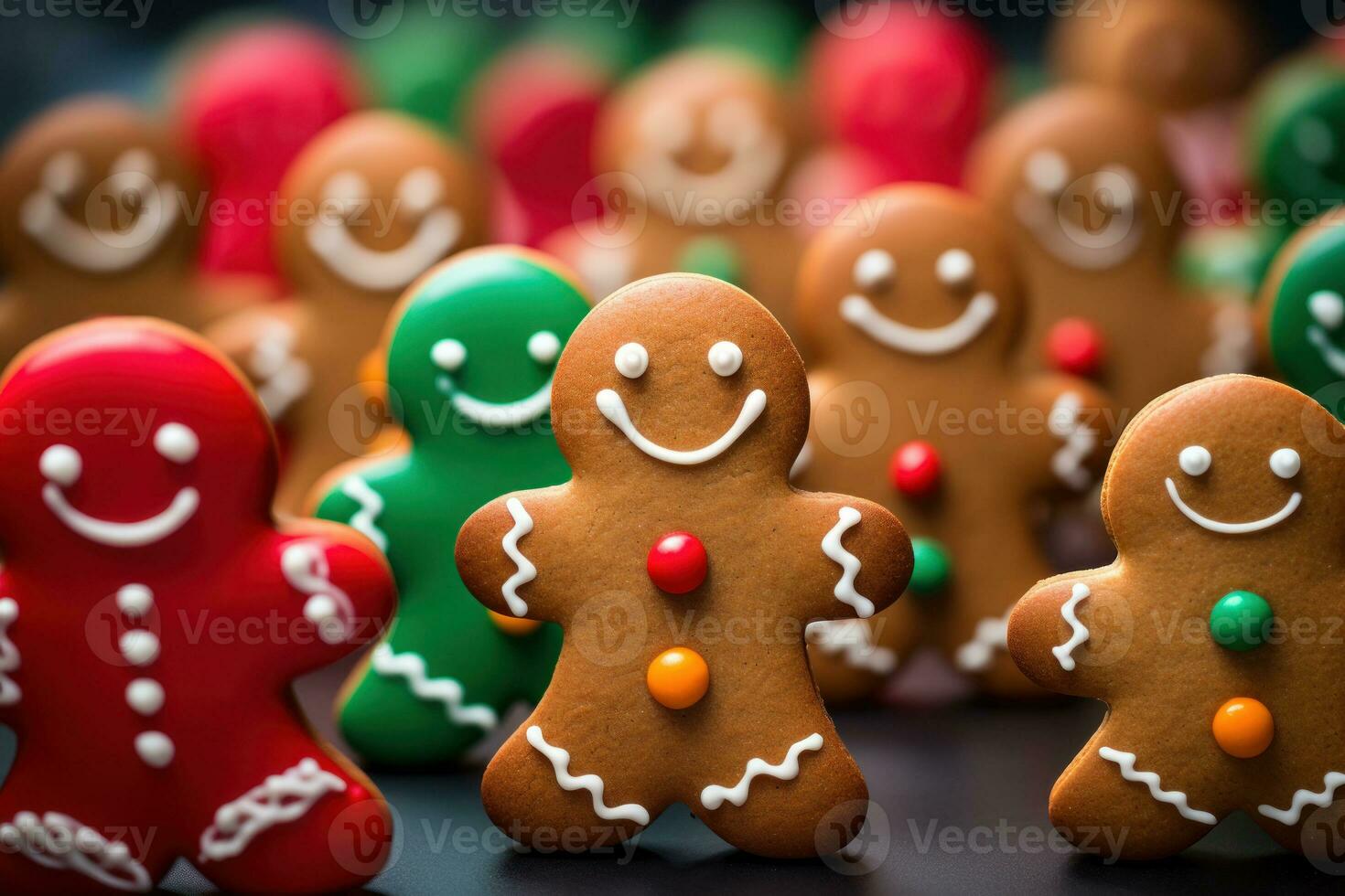 klein peperkoek koekjes versierd naar kijken Leuk vinden gelukkig mensen in verschillend kleuren ai gegenereerd foto