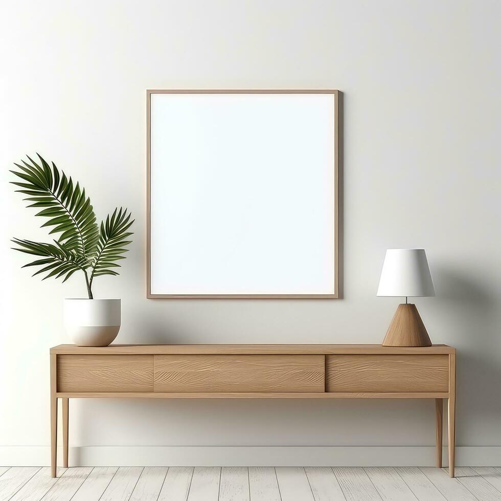 minimalistische kader en houten troosten met silhouet verlichting ai gegenereerd foto