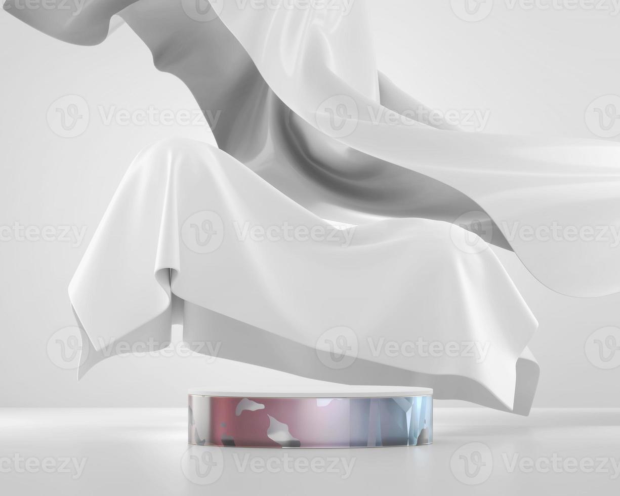 wit podiumplatform voor productweergave met stoffen vitrine 3d foto