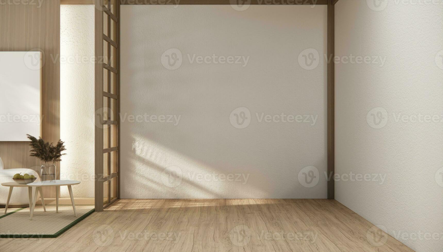 Japan stijl ,leeg kamer versierd in wit kamer Japan interieur. foto