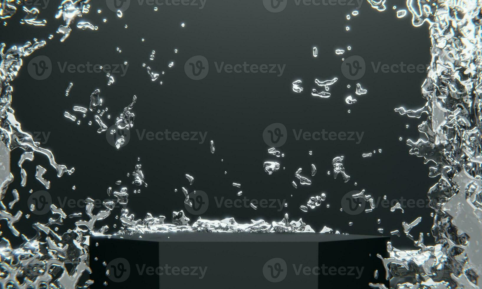 zwart podium en water spatten Aan wit background.3d renderen foto