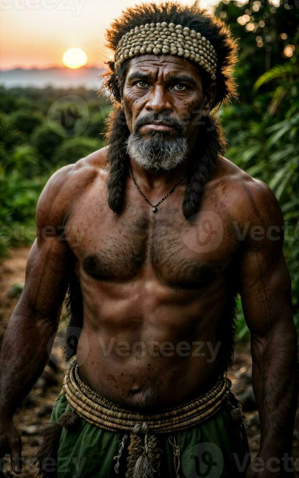 foto van wilde barbaars tribal in de oerwoud , generatief ai