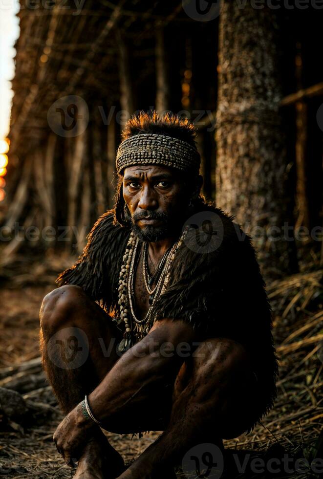 foto van wilde barbaars tribal in de oerwoud , generatief ai