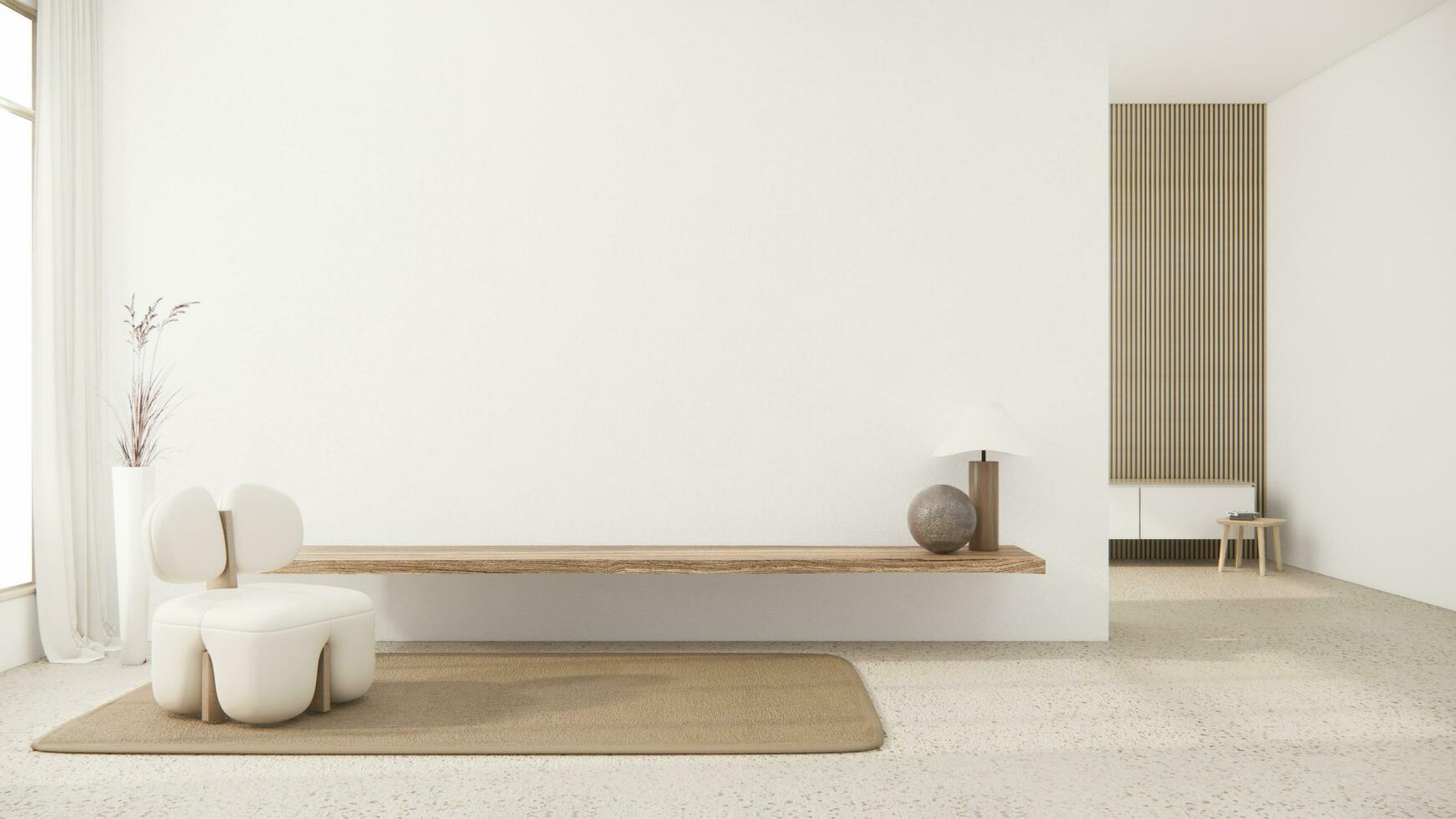 muji minimalistisch, sofa meubilair en modern kamer ontwerp minimaal.3d renderen foto