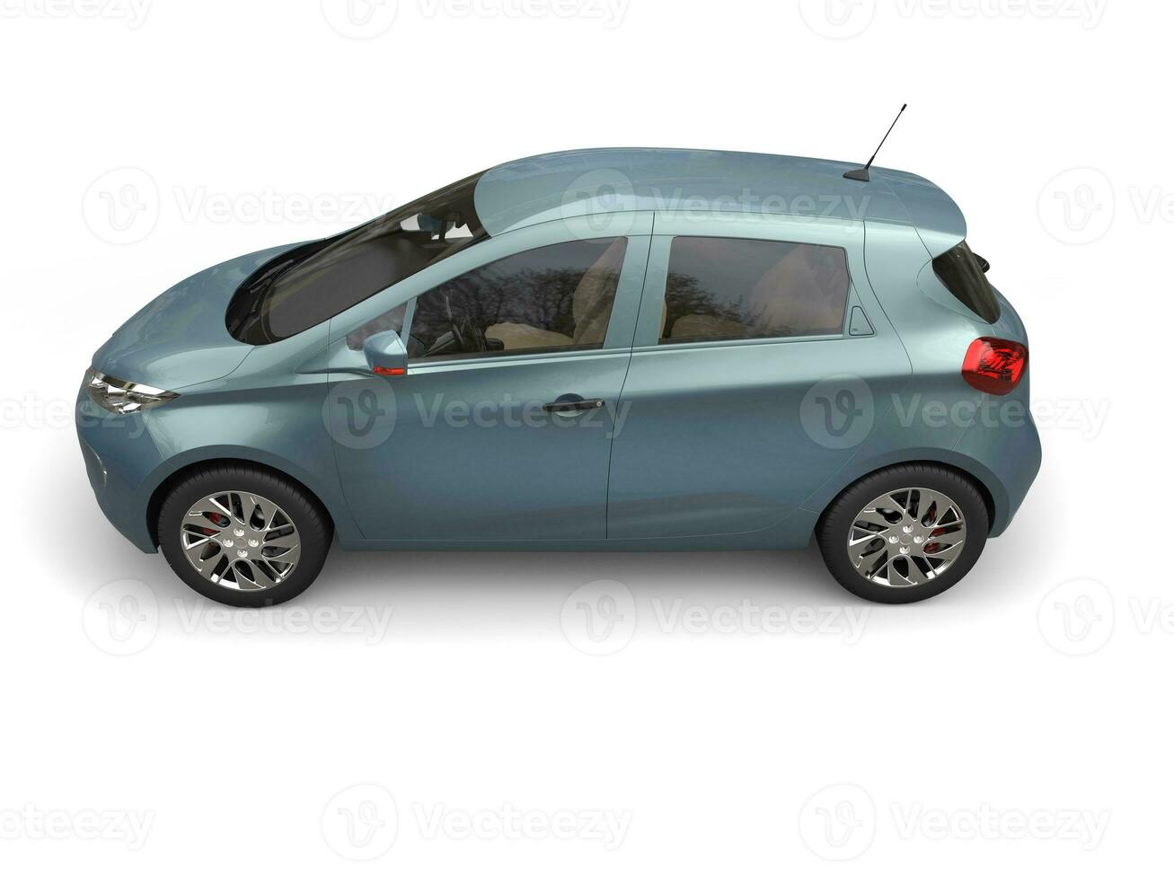 blauw grijs modern elektrisch auto - top naar beneden kant visie - 3d geven foto