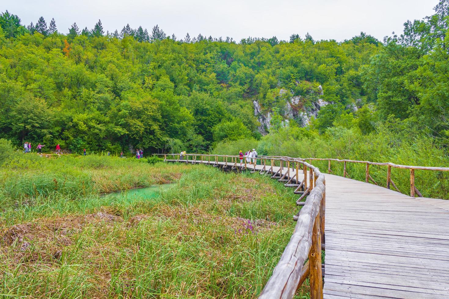 voetgangersbrug in het nationale park van de plitvicemeren, kroatië foto
