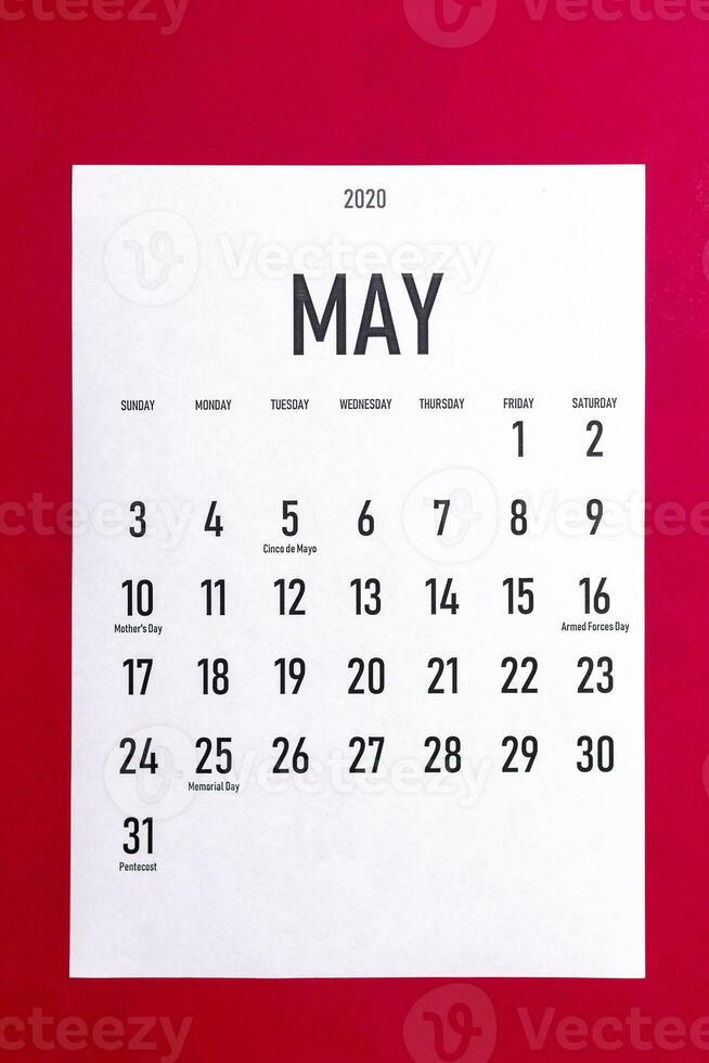 mei 2020 kalender met vakantie foto