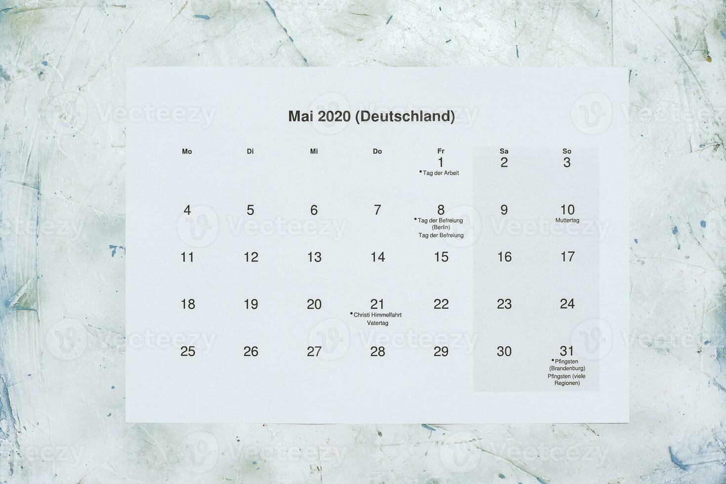 mai monatskalender 2020. vertaling maandelijks mei 2020 kalender foto