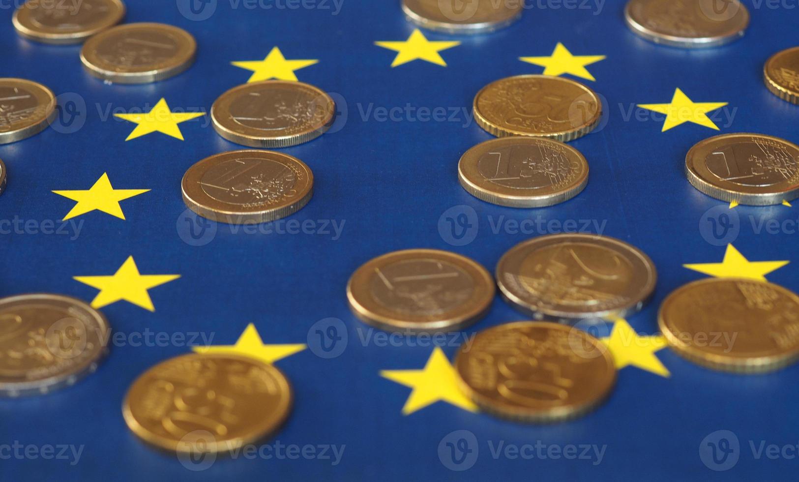 euromunten, europese unie, over vlag foto