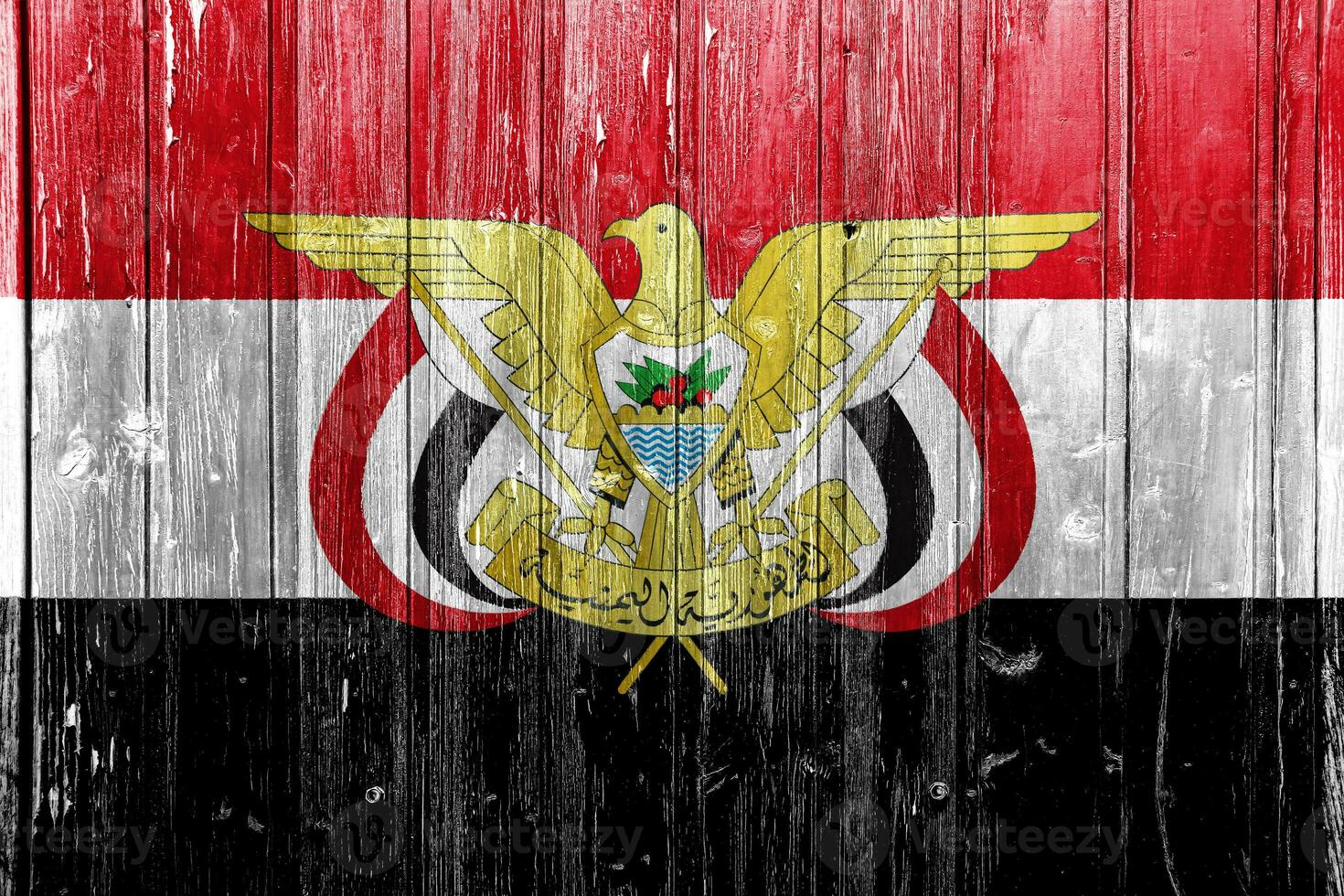 vlag en jas van armen van republiek van Jemen Aan een getextureerde achtergrond. concept collage. foto