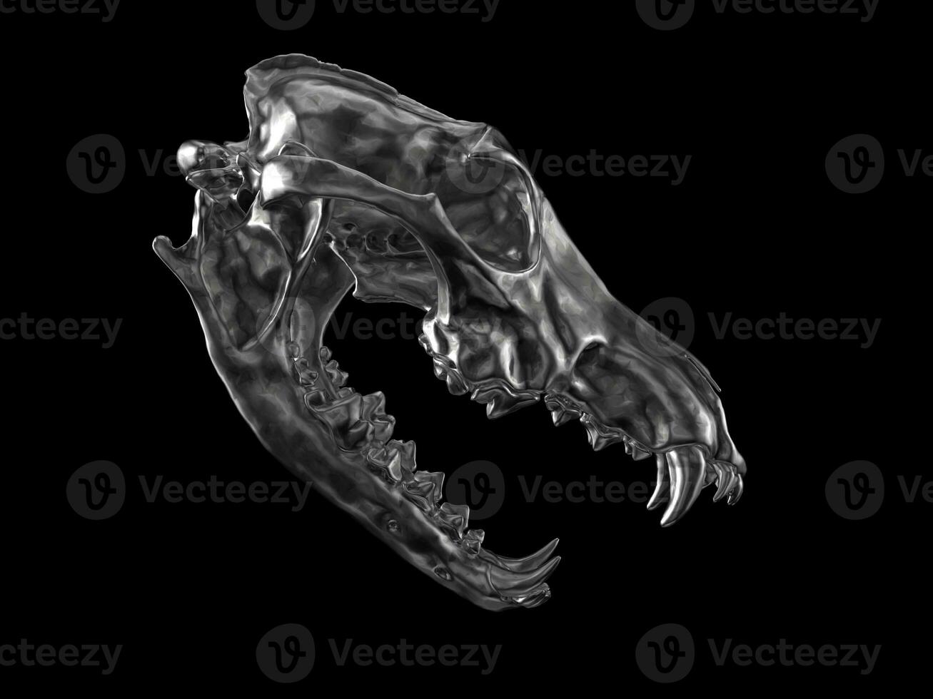 donker metaal wolf schedel met Open kaken - kant visie foto
