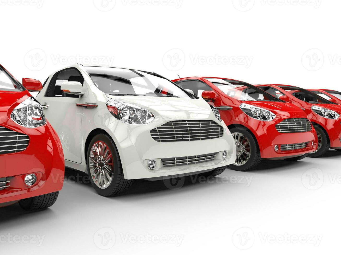 wit auto staat uit in een rij van rood auto's foto
