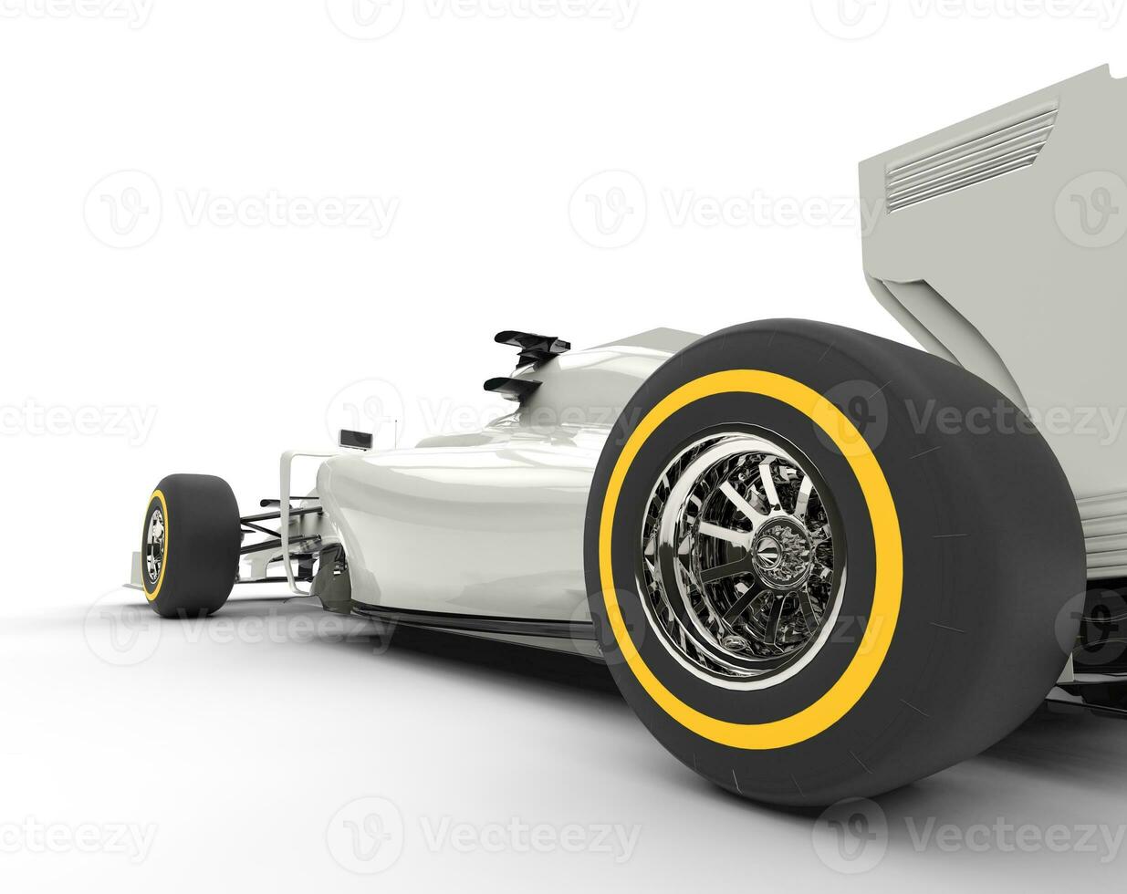 achterzijde wiel van formule een auto - geïsoleerd Aan wit achtergrond. foto