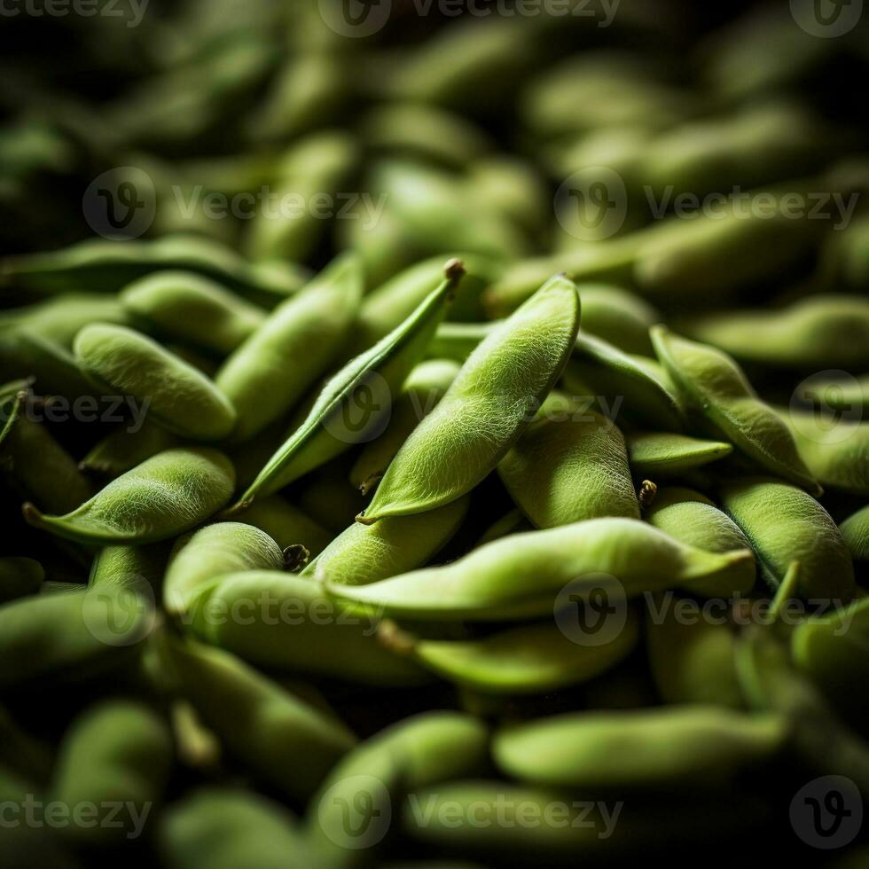 realistisch foto van een bundel van edamame. top visie groenten landschap. ai gegenereerd