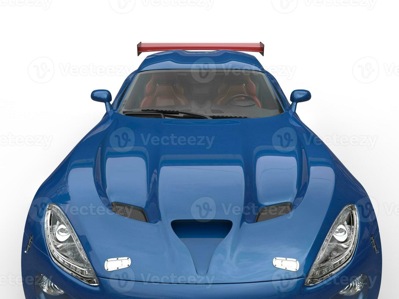 koningsblauw modern supercar - koplampen en kap detailopname schot - 3d illustratie foto