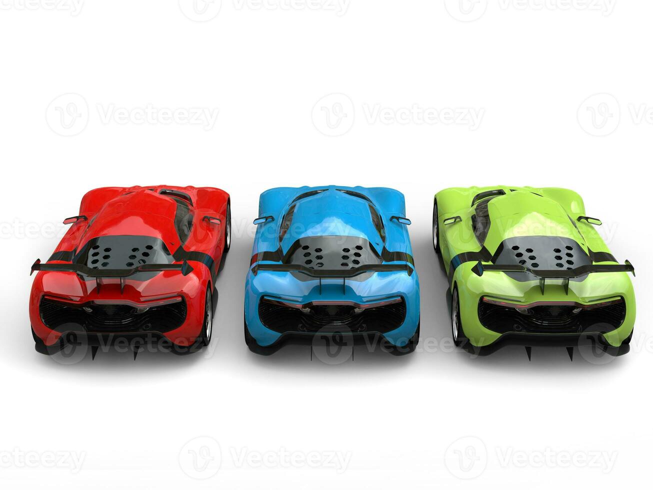 concept sport- auto's in rood, gree en blauw kleuren - terug visie foto