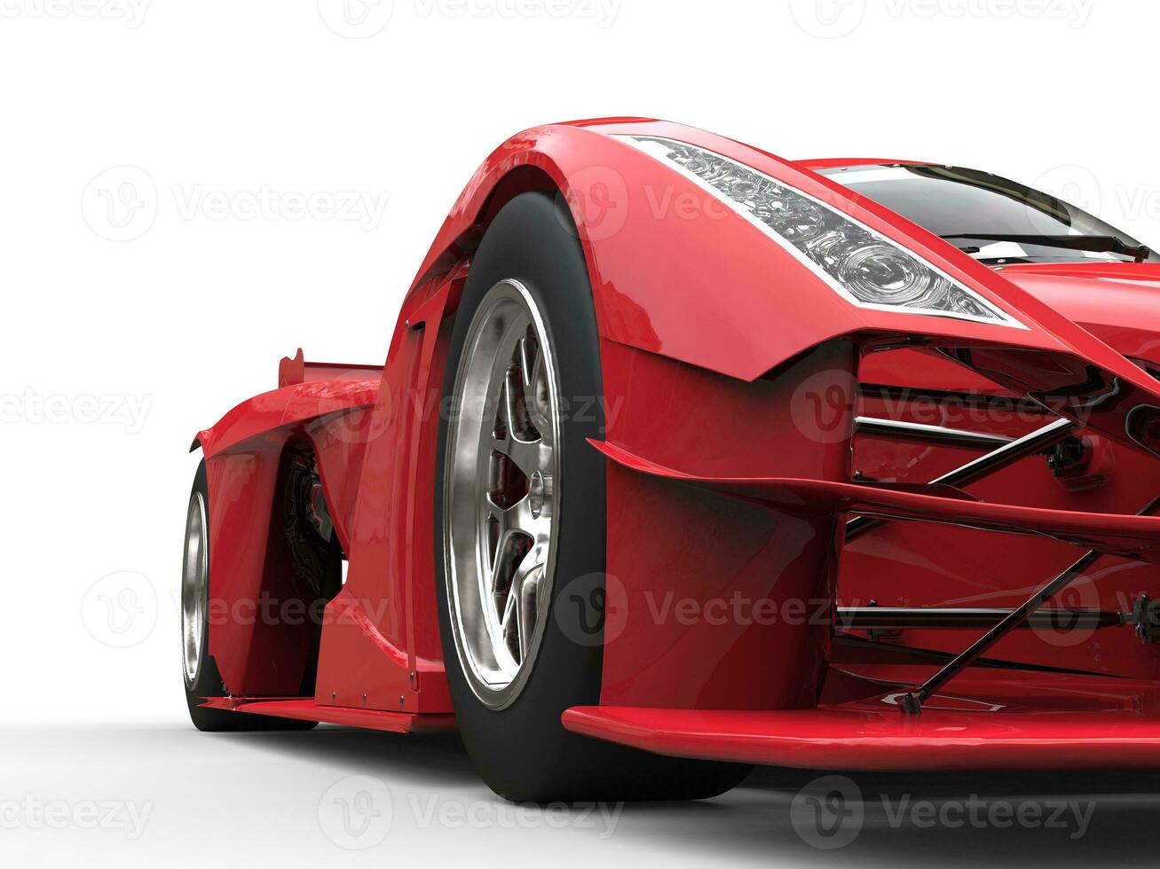 boos rood super ras auto - voorkant visie laag hoek schot foto