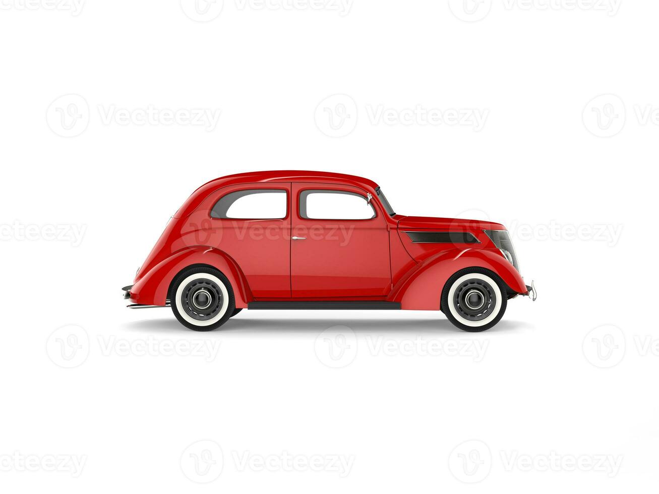 wijnoogst scharlaken rood auto met wit muur banden - kant visie foto