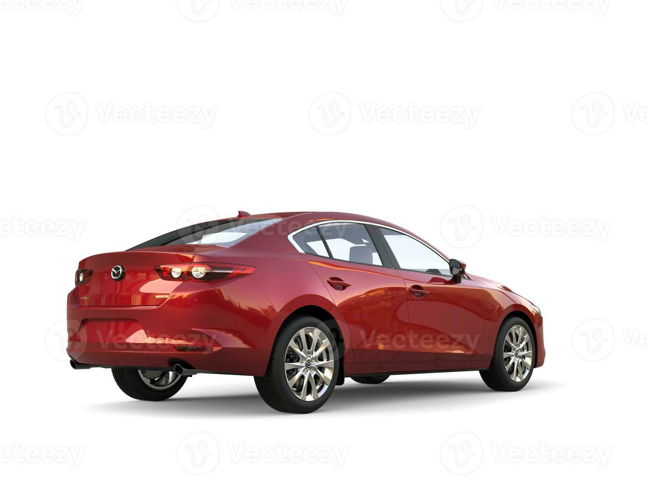 metalen kers rood mazda 3 2019 - 2022 model- - achterzijde visie - 3d illustratie - geïsoleerd Aan wit achtergrond foto