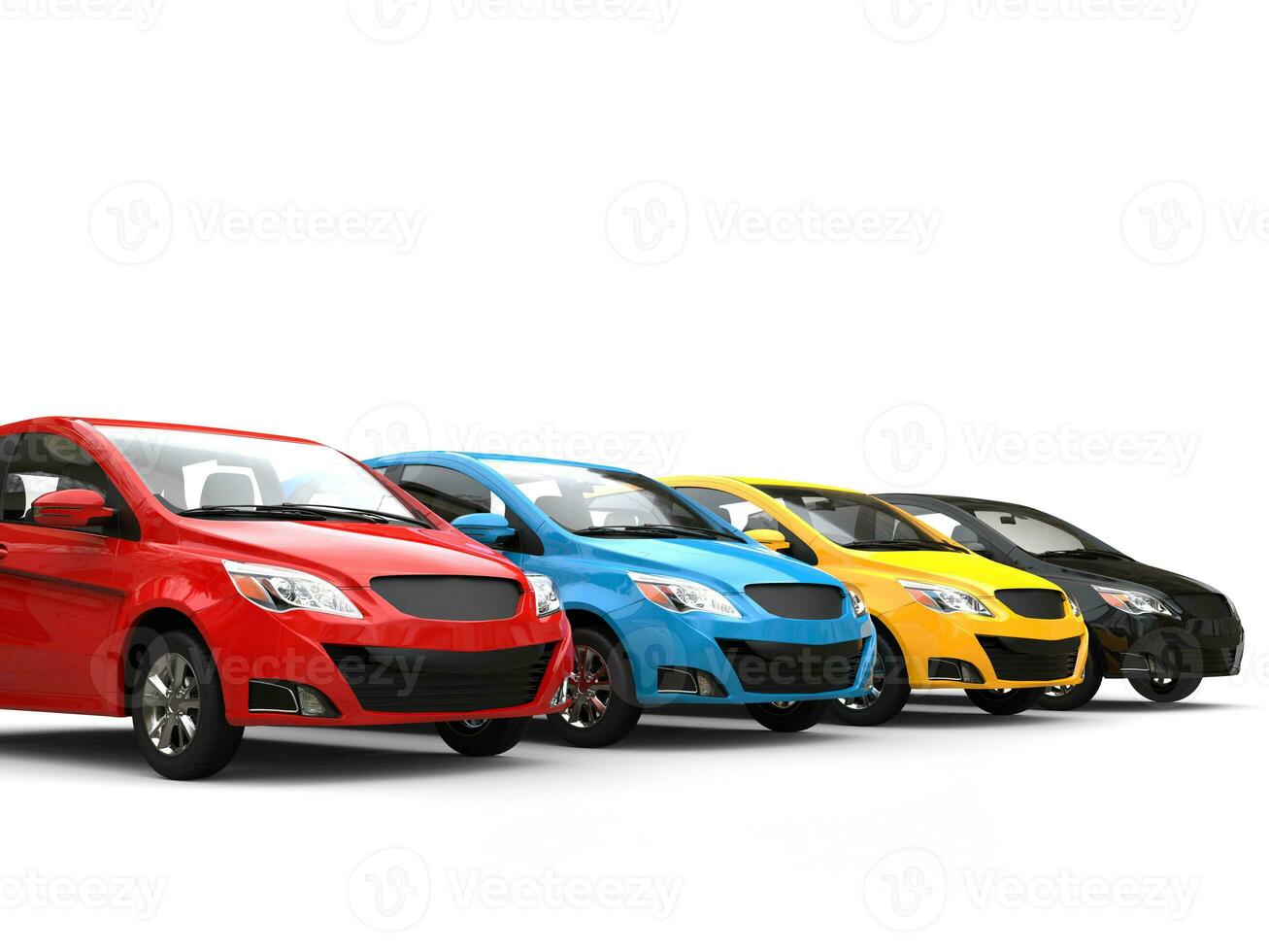 modern klein compact auto's in divers kleuren geparkeerd kant door kant foto