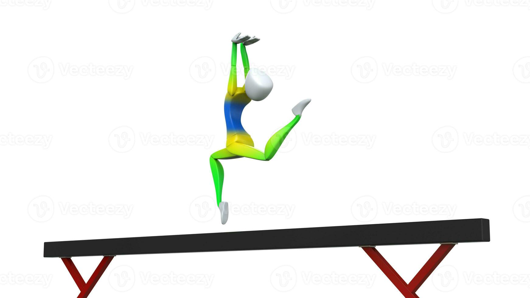 gymnast aan het doen een hert ring springen Aan balans straal - 3d illustratie foto