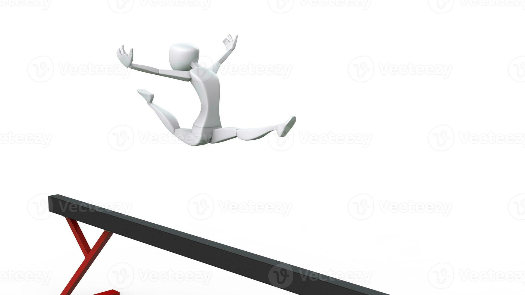 gymnast meisje aan het doen een spleet springen - balans straal - 3d illustratie foto