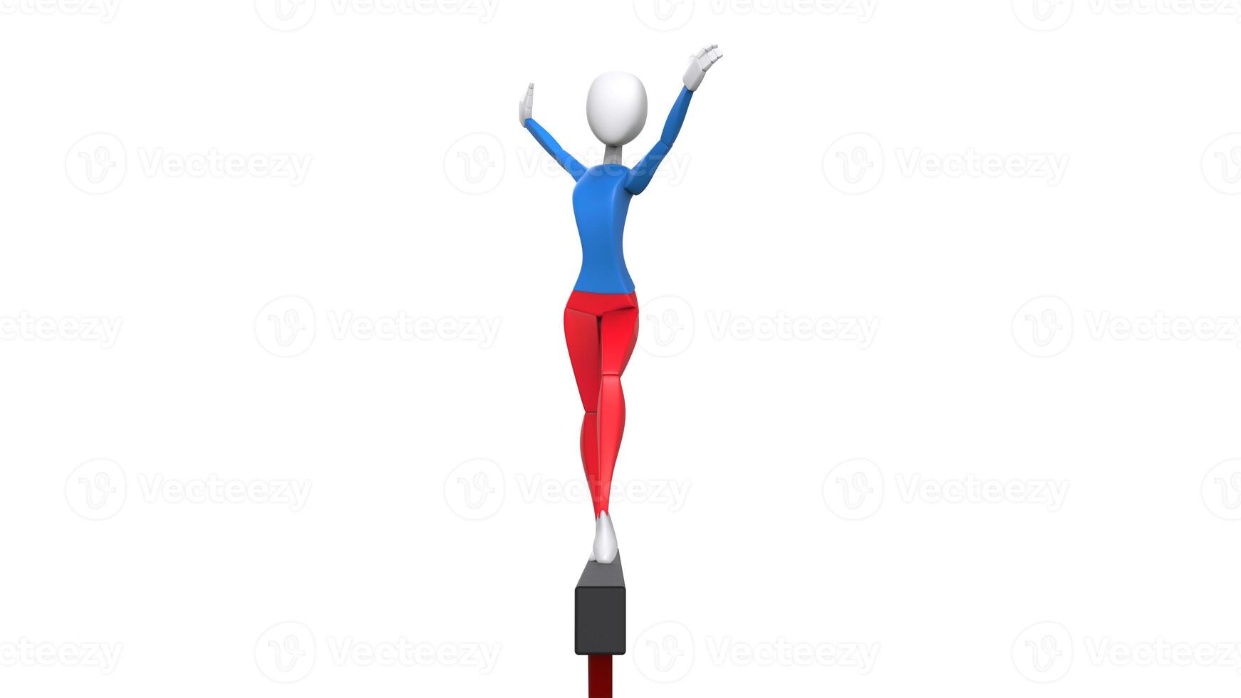 gymnast in blauw rood kleding - groet staan - voorkant visie - 3d illustratie foto