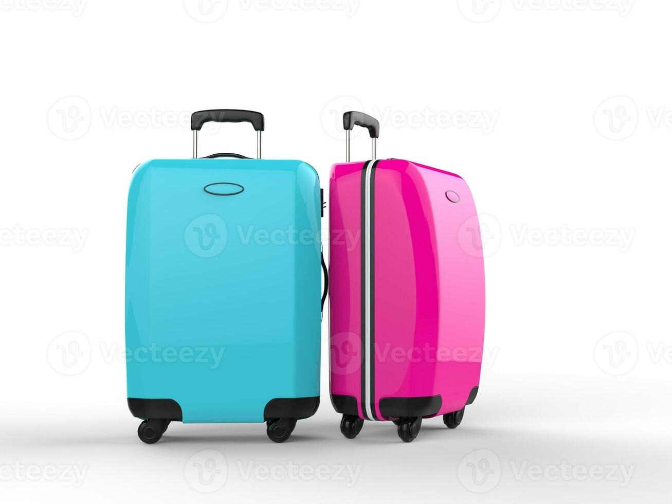 roze en helder blauw reizen koffers foto