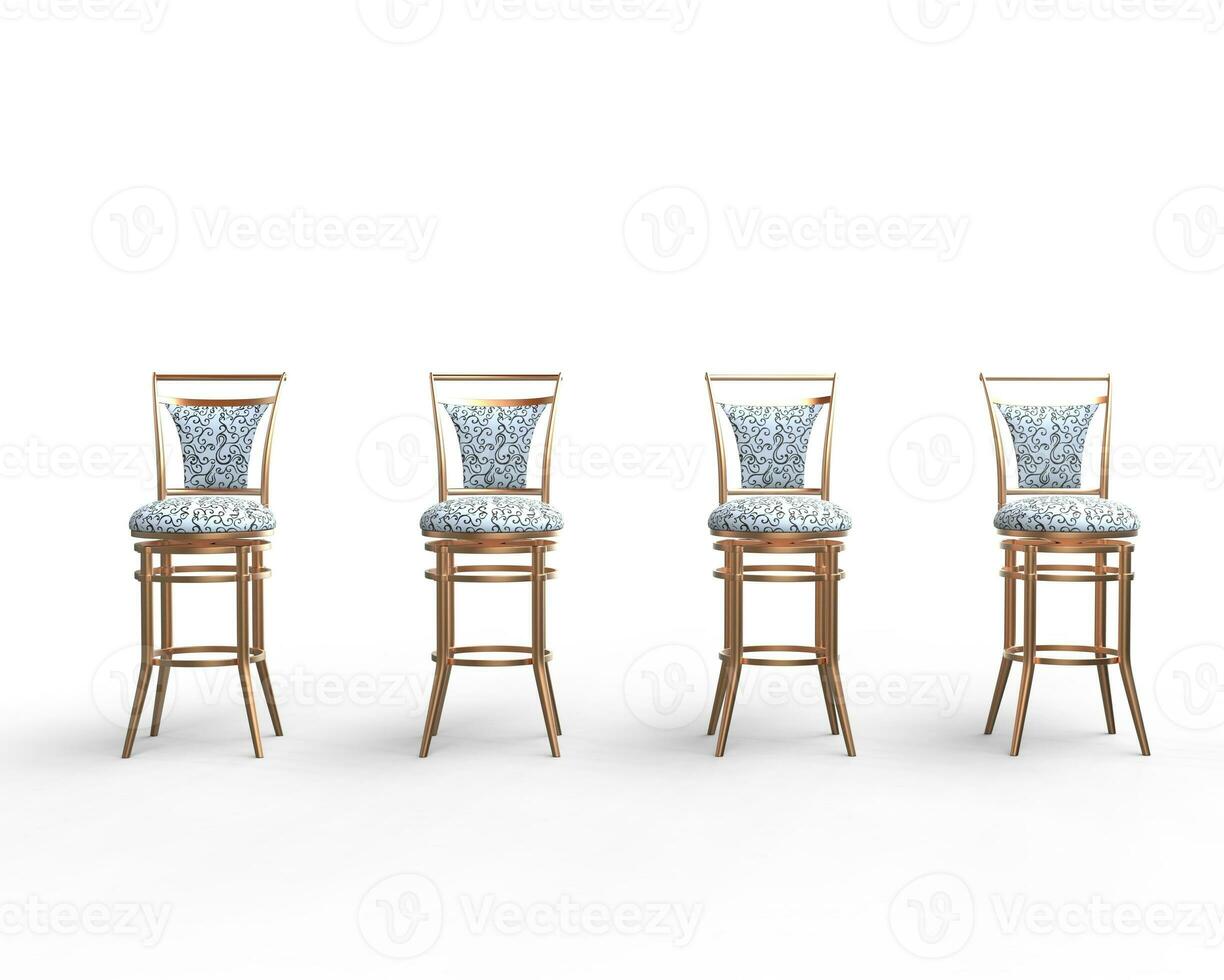 rij van wit koffie winkel stoelen Aan wit achtergrond - voorkant visie. foto