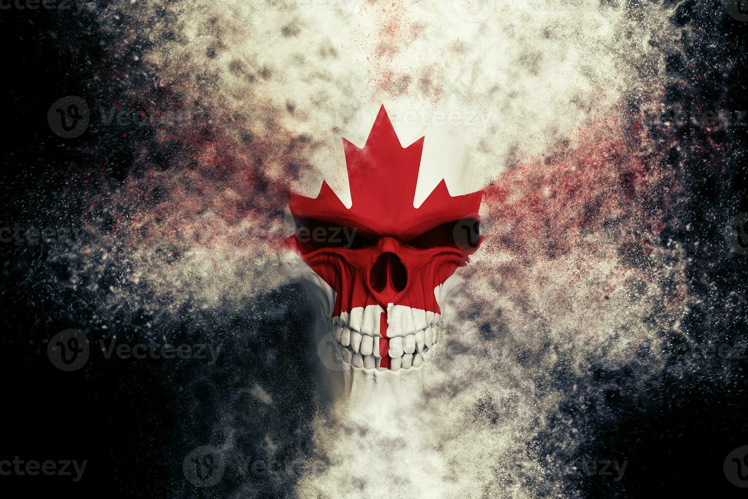 boos Canadees vlag schedel - deeltje fx - 3d illustratie foto