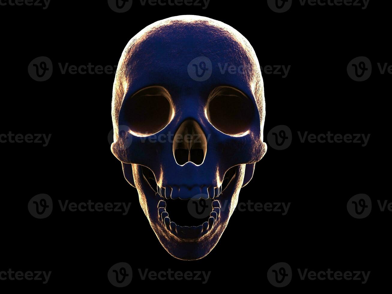 blauw schedel met helder rand verlichting foto
