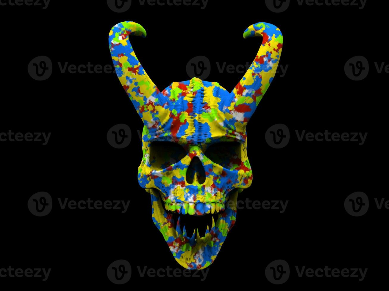 lachend demon schedel met groot hoorns - kleuren plons foto