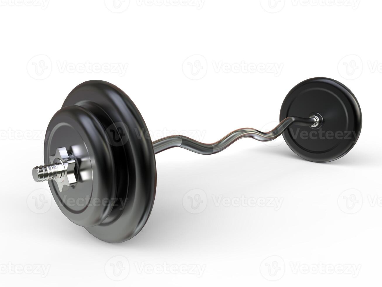 barbell gewicht met gebogen bar en standaard- gewicht borden - Aan wit achtergrond - 3d illustratie foto