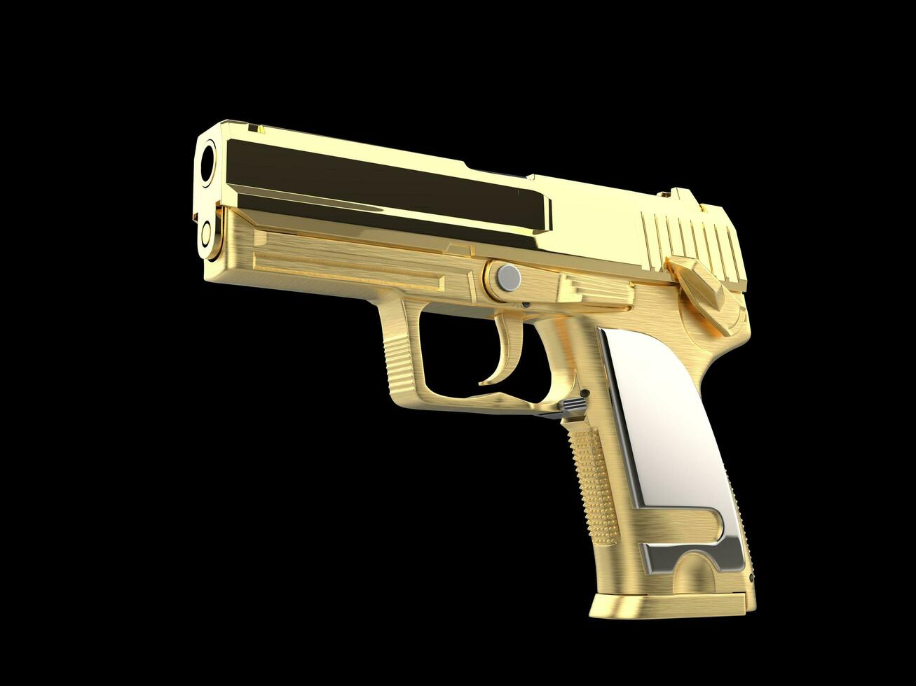 glimmend gouden modern hand- geweer met zilver hand- grip foto