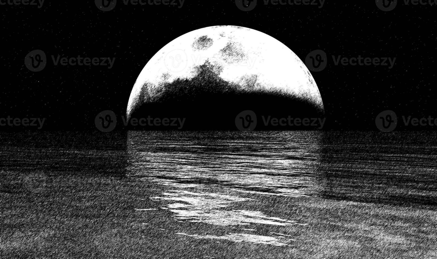 vaag vol maan en de oceaan illustratie foto