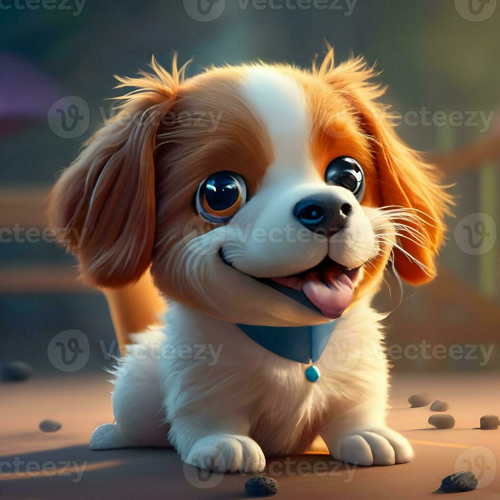 3d schattig tekenfilm karakter van een pluizig, avontuurlijk puppy voor een webgebaseerd huisdier adoptie platform foto