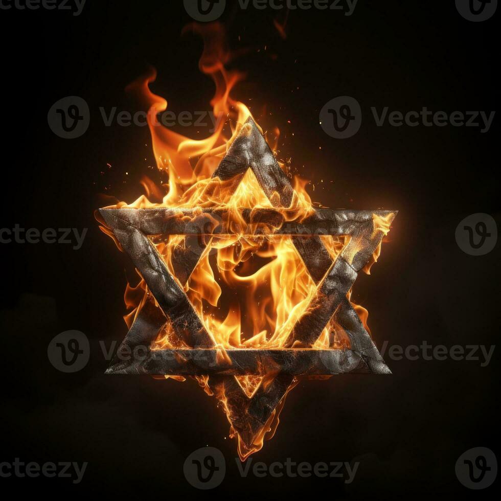 Joods ster Aan brand Aan een zwart achtergrond foto