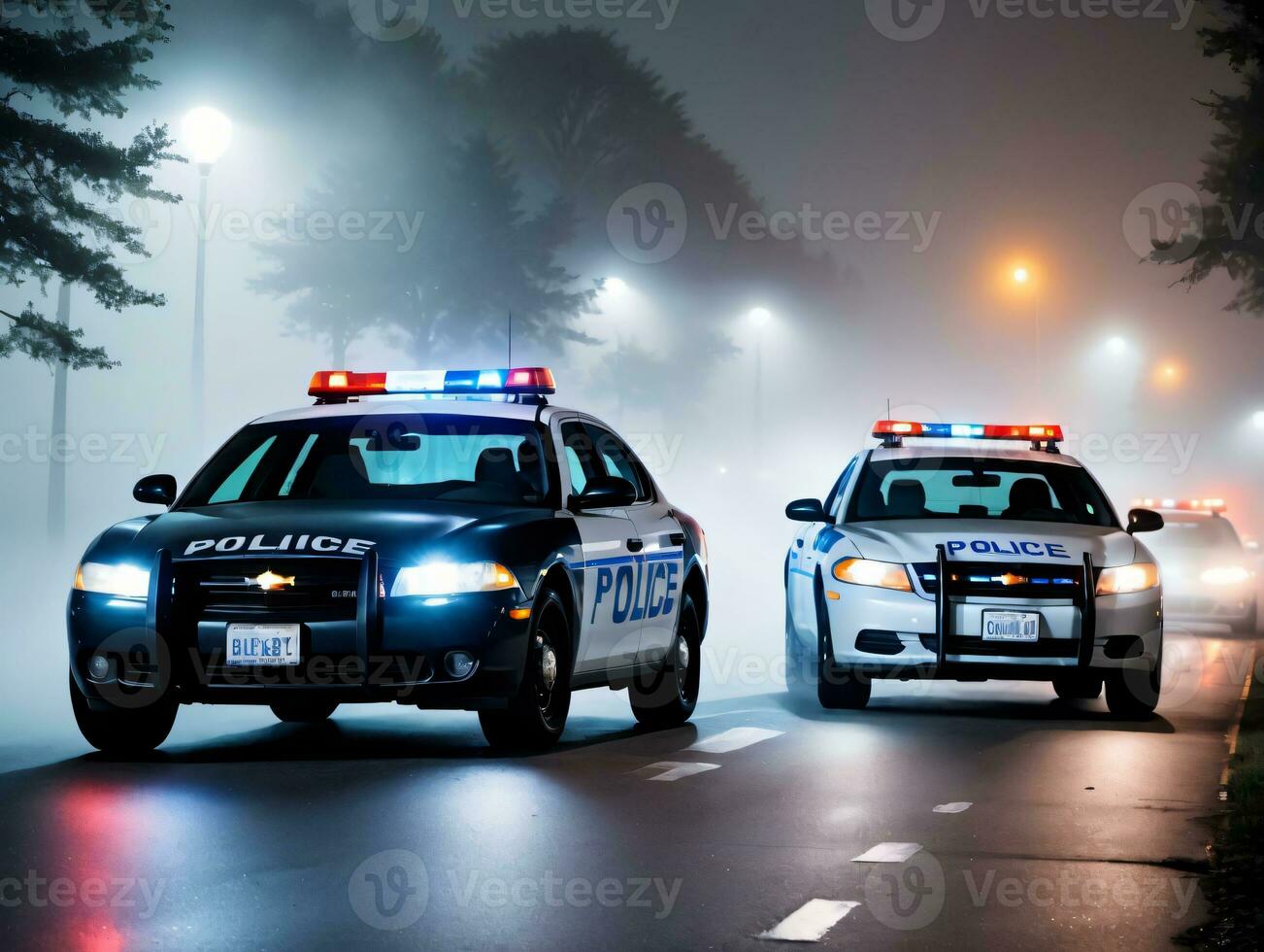 twee Politie auto's. ai gegenereerd foto