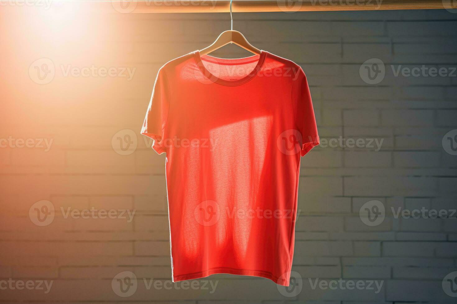 een rood t-shirt is hangende Aan een hanger. ai gegenereerd foto