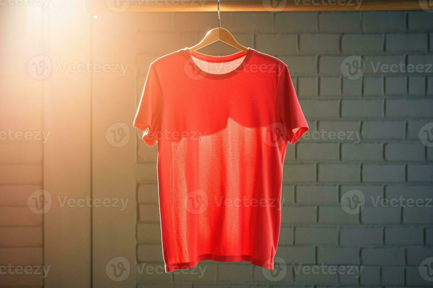 een rood t-shirt is hangende Aan een hanger. ai gegenereerd foto