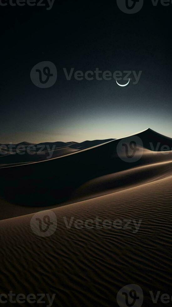 een verbijsterend woestijn landschap met de maan instelling in de achtergrond ai gegenereerd foto