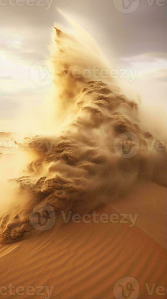 een enorm zand duin in de woestijn, creëren een ontzagwekkend golfachtig vorming ai gegenereerd foto