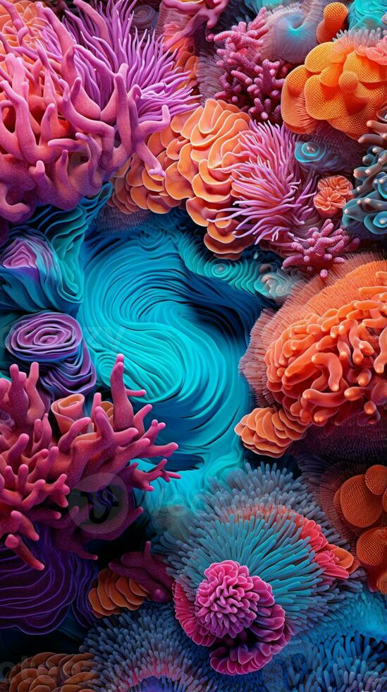levendig en kleurrijk koraal rif detailopname ai gegenereerd foto