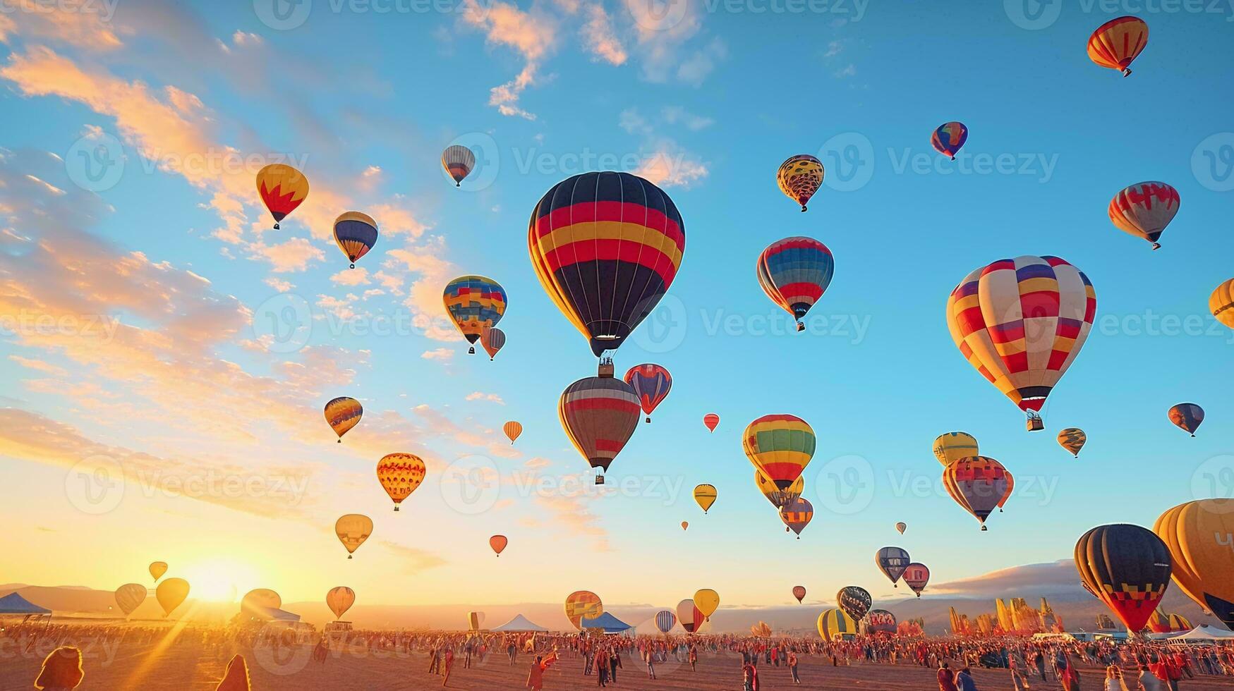 een kleurrijk lucht gevulde met heet lucht ballonnen ai gegenereerd foto