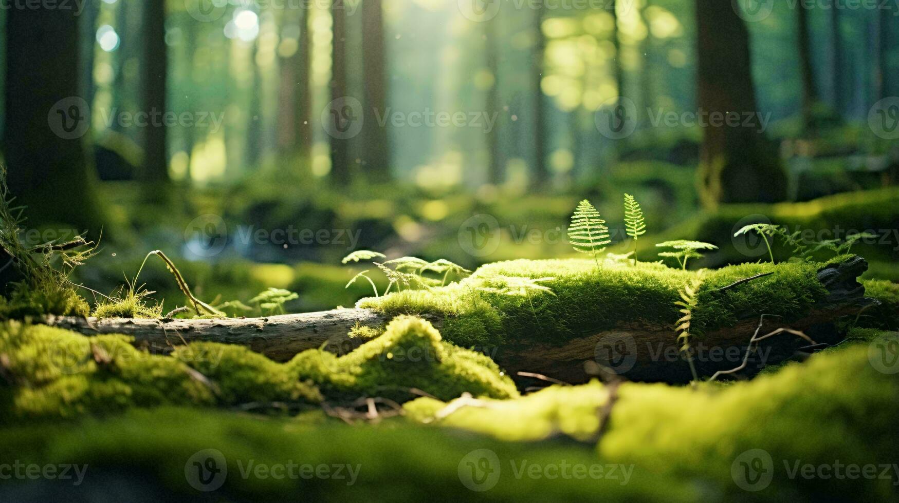 een weelderig Woud verdieping gedekt in levendig groen mos ai gegenereerd foto