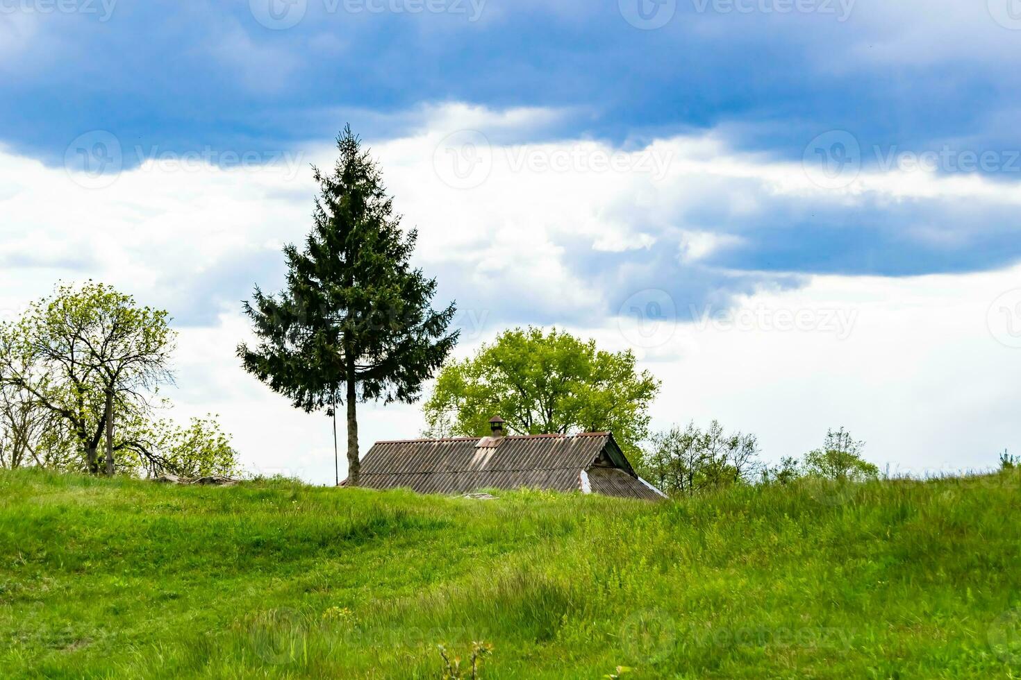 mooi horizon landschap in dorp weide Aan kleur natuurlijk achtergrond foto